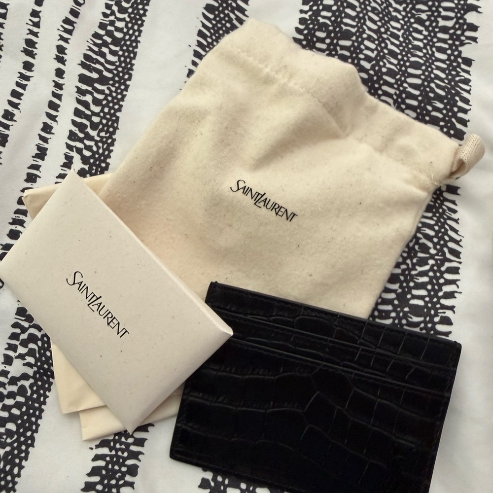 Saint Laurent Black Croc-Embossed Leather Card Holder